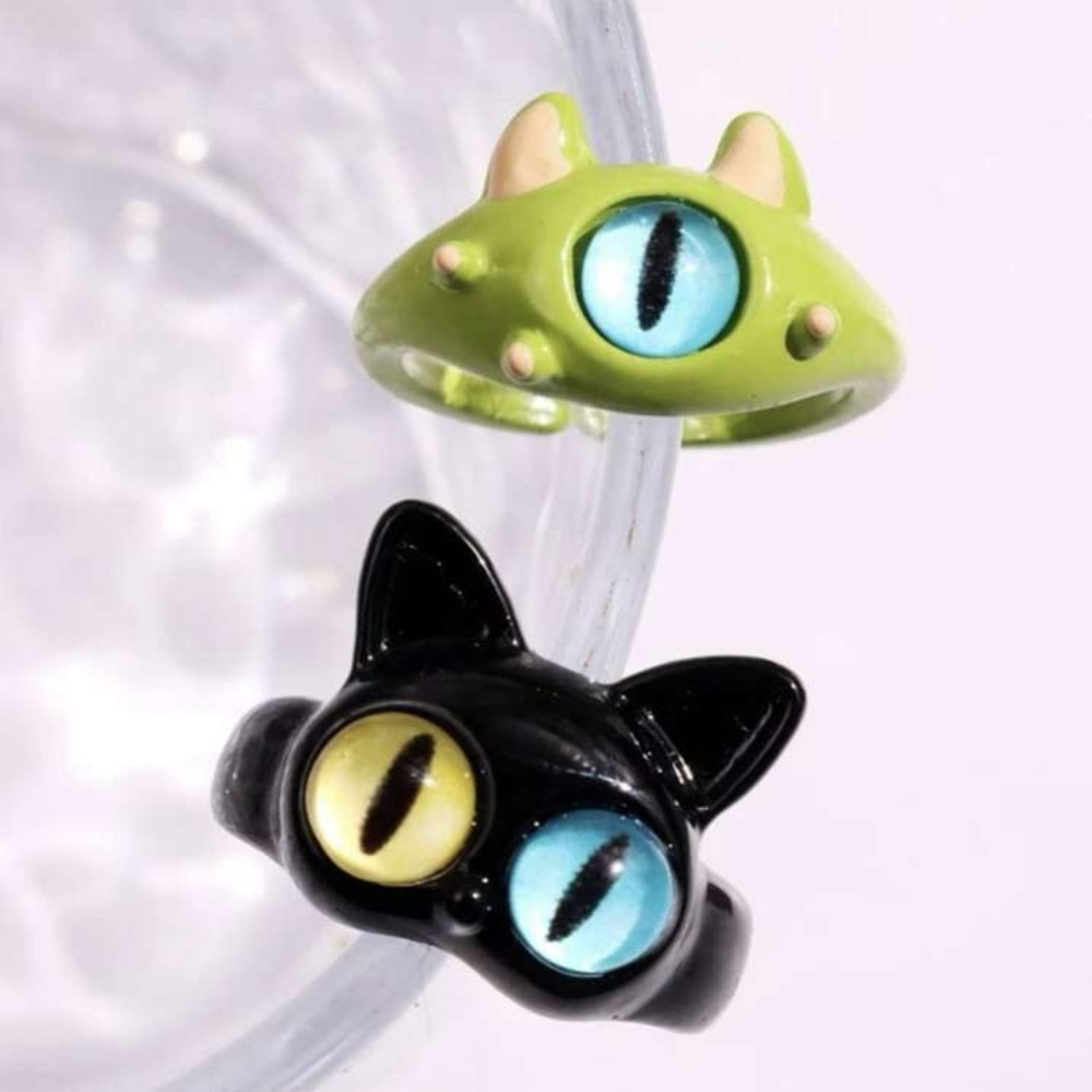 Cat and Monster Couples Ring Set